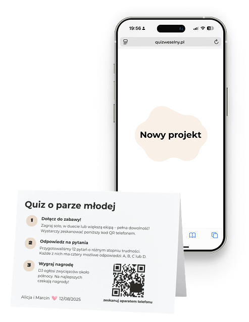 Wzór quizu weselnego - Personalizowany, nowy design dla Ciebie