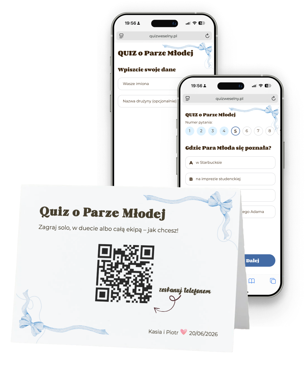 Wzór quizu weselnego - Blue bow