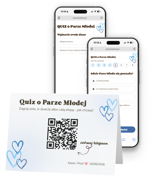 Wzór quizu weselnego - Blue hearts