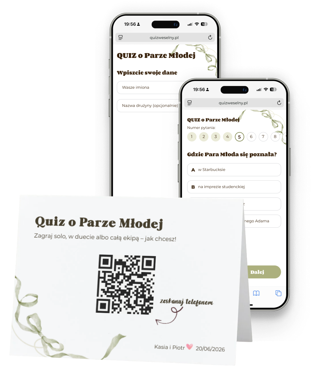 Wzór quizu weselnego - Olive bow